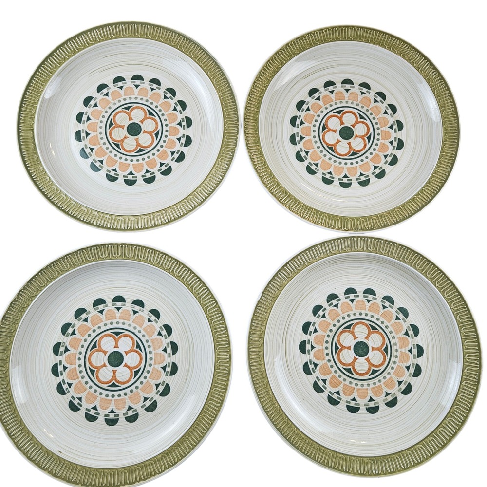 Atura Stone by‎ Haruta 8413 vintage mod flower pattern dinner plates, set of 4
